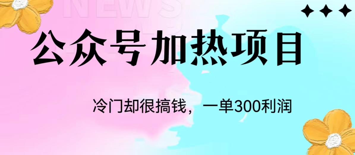 冷门公众号加热项目，每天1-2小时，一单100-300+-荒地云