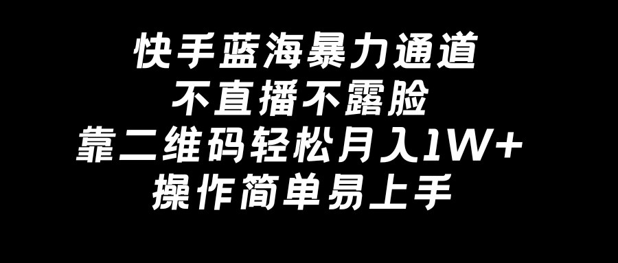 快手蓝海暴力通道，不直播不露脸，靠二维码轻松月入1W+，操作简单-荒地云